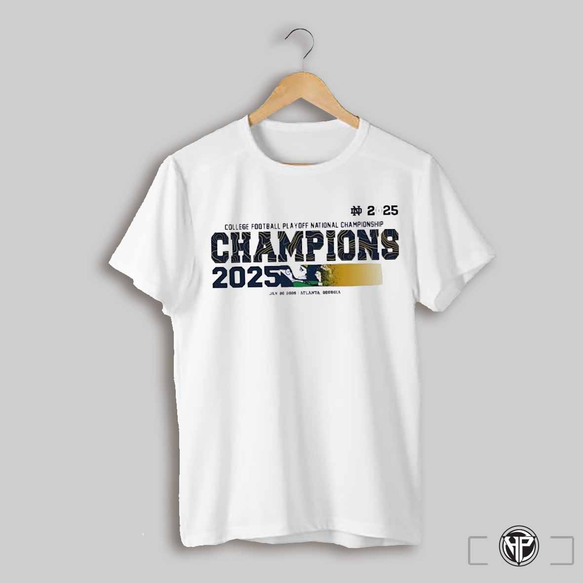 Notre Dame Fighting Irish 2025 College Football Playoff National Championship Champions Mascot Text Logo Vintage T Shirt