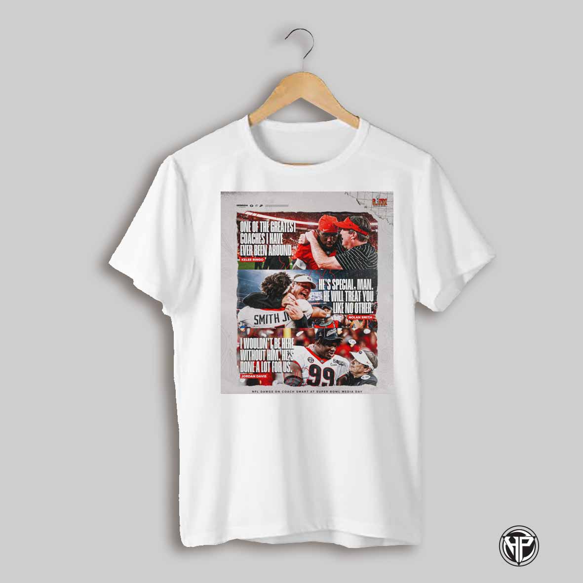 Georgia Bulldogs Football Kelee Ringo Nolan Smith Jordan Davis Nfl Dawgs On Coach Smart At Super Bowl Media Day Poster T Shirt