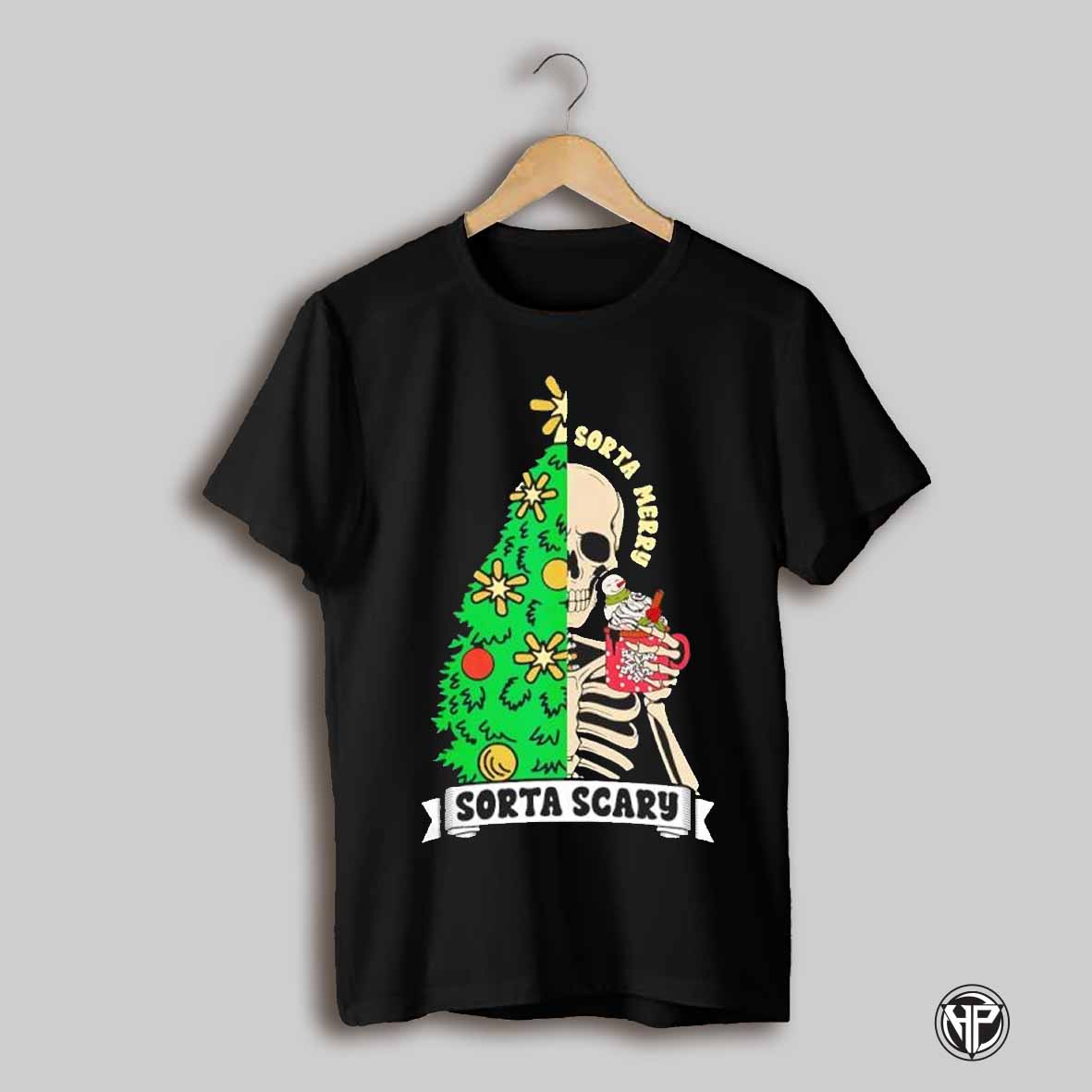Halloween Christmas Skeleton Sorta Merry Scary Xmas Tree Shirt