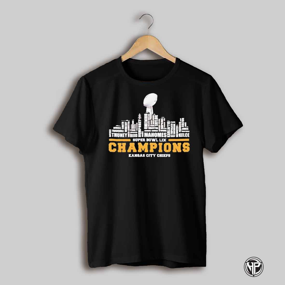 Kansas City Chiefs 2025 Super Bowl Lix Champions Team Players City Skyline Shirt