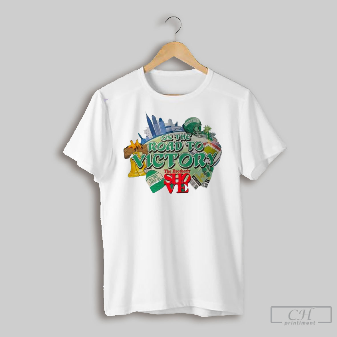 Official Philadelphia Eagles On The Road To Victory The Brotherly Shove Champions Shirt Sweatshirt