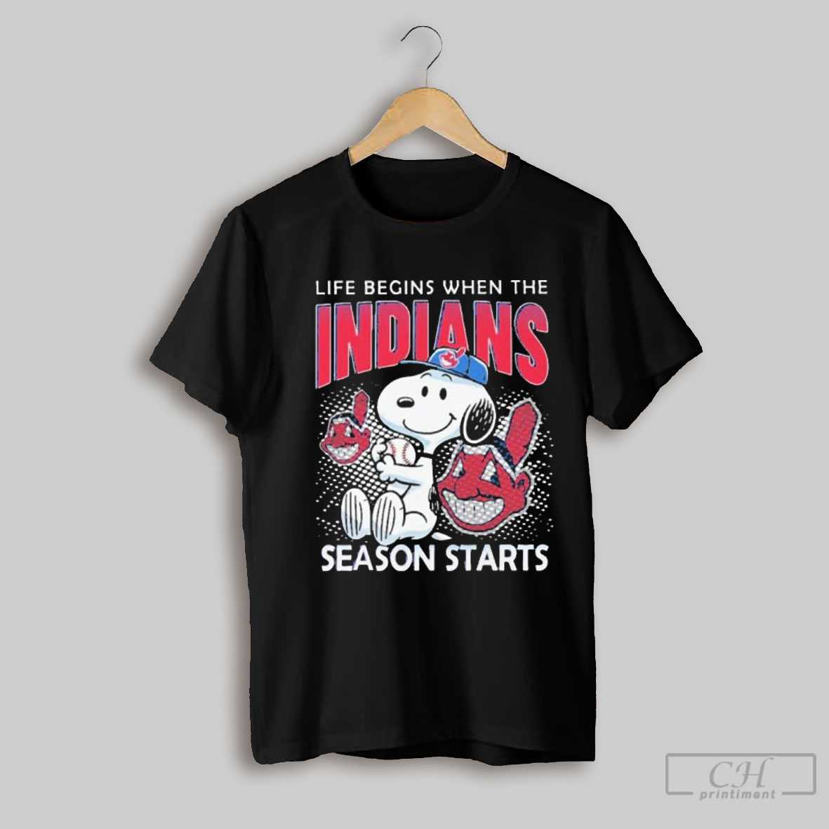 Official Snoopy Life Begins When The Cleveland Indians Season Starts Shirt Sweatshirt