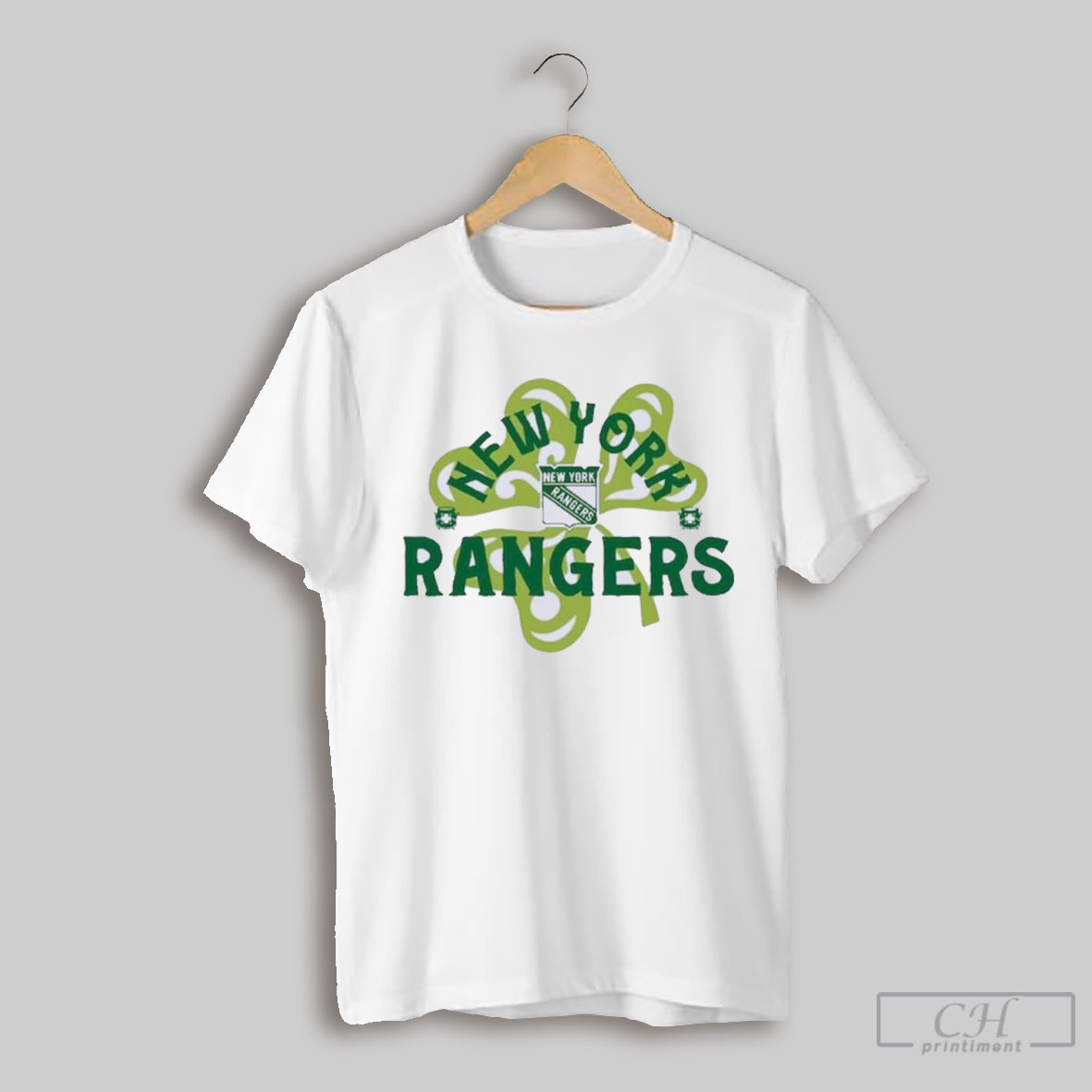 Official St Patricks Day Ny Rangers Hockey Shamrock Logo T Shirt Sweatshirt