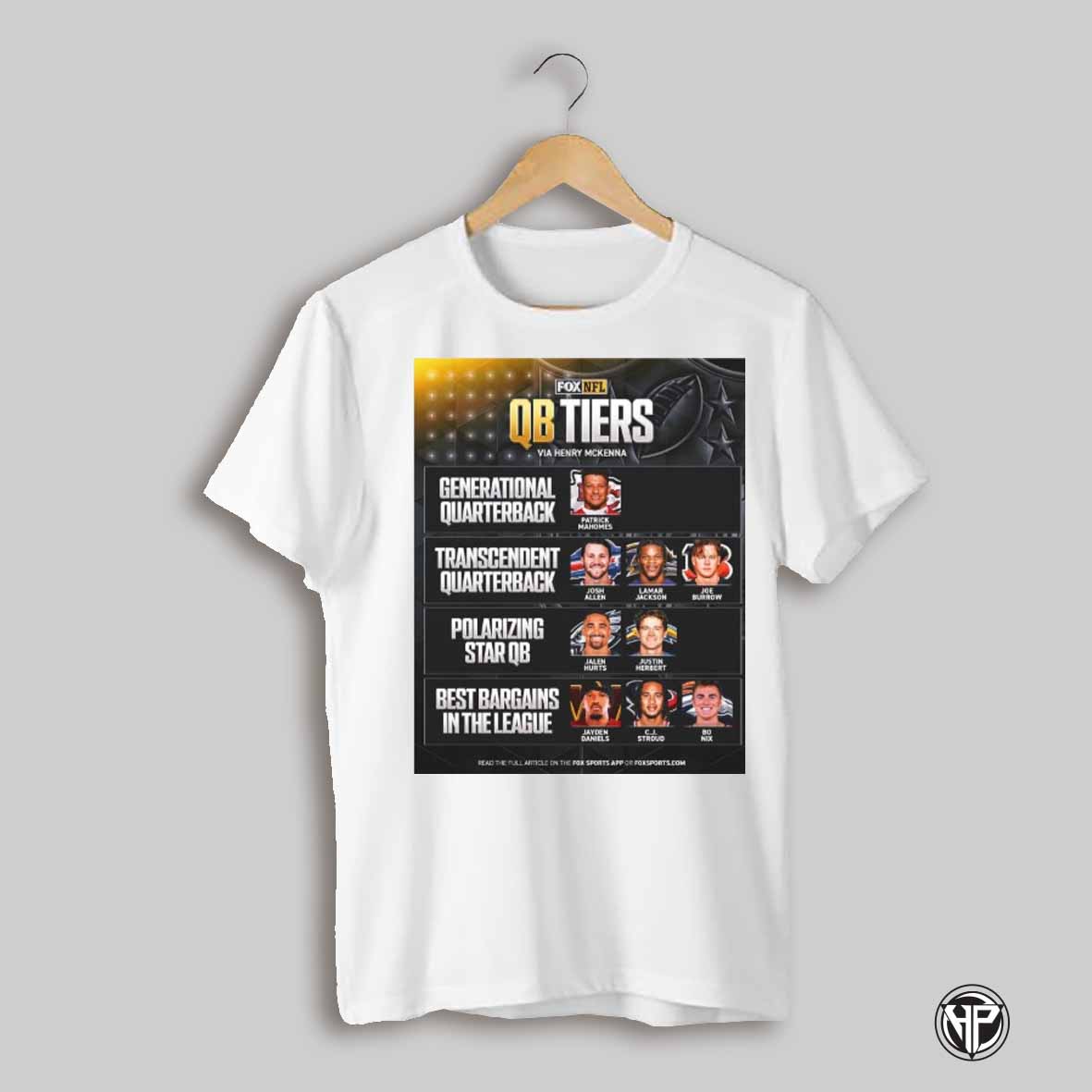 Poster Fox Nfl Qb Tiers Transcendent Quarterback Josh Allen Lamar Jackson Joe Burrow Polarizing Star Qb Jalen Hurts Justin Herbert T Shirt