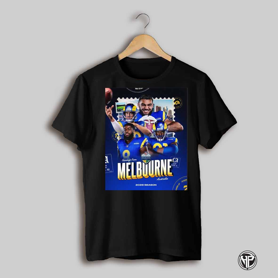 Poster Los Angeles Rams Greetings From Melbourne Australia Nfl 2026 Season Gday Melbourne T Shirt