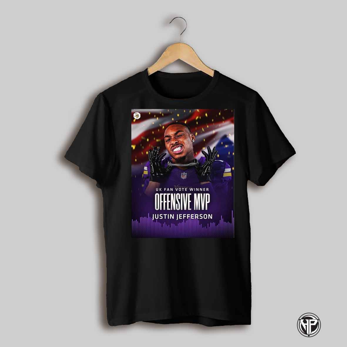 Poster Uk Fan Vote Winner Offensive Mvp Justin Jefferson Minnesota Vikings Nfl T Shirt