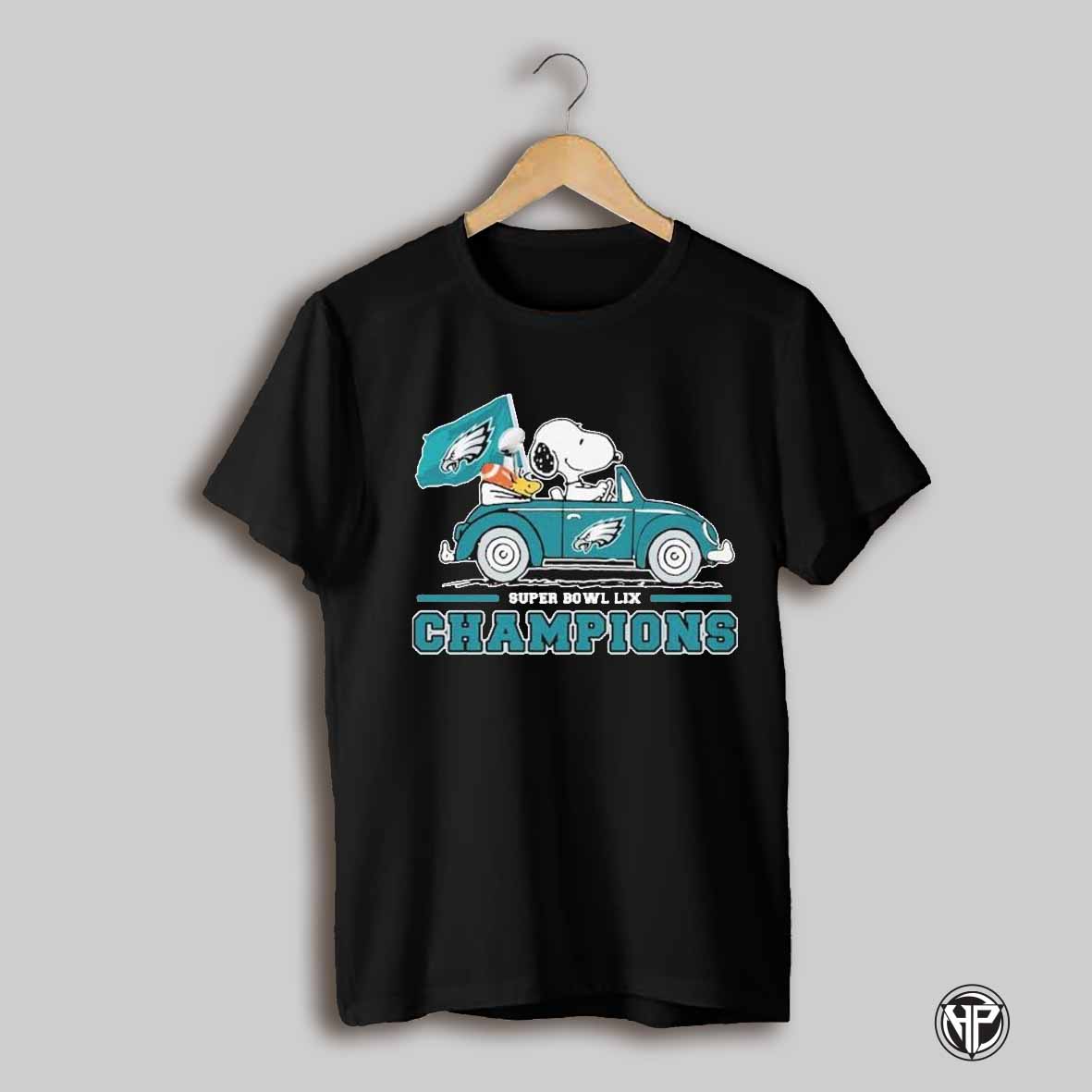 Snoopy And Woodstock Driving Car Philadelphia Eagles Philly Super Bowl Lix Champions 2025 T Shirts