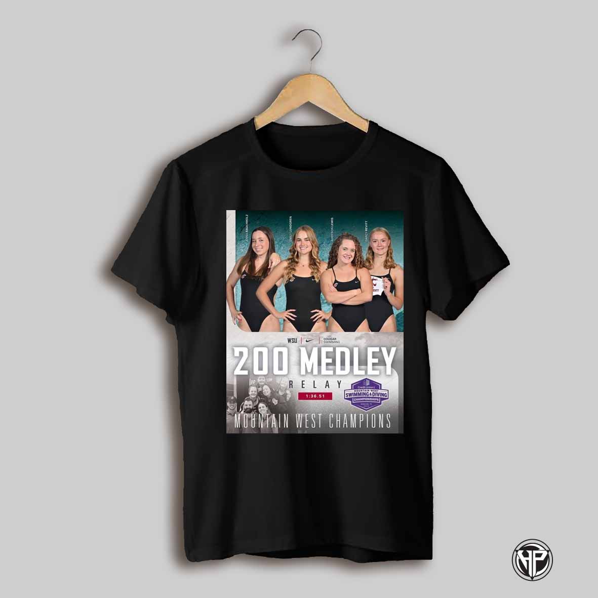Wsu Cougar Swimming Rauchholz Lundgren Lewis And Revitt 200 Medley Relay Mountain West Champions Poster T Shirt