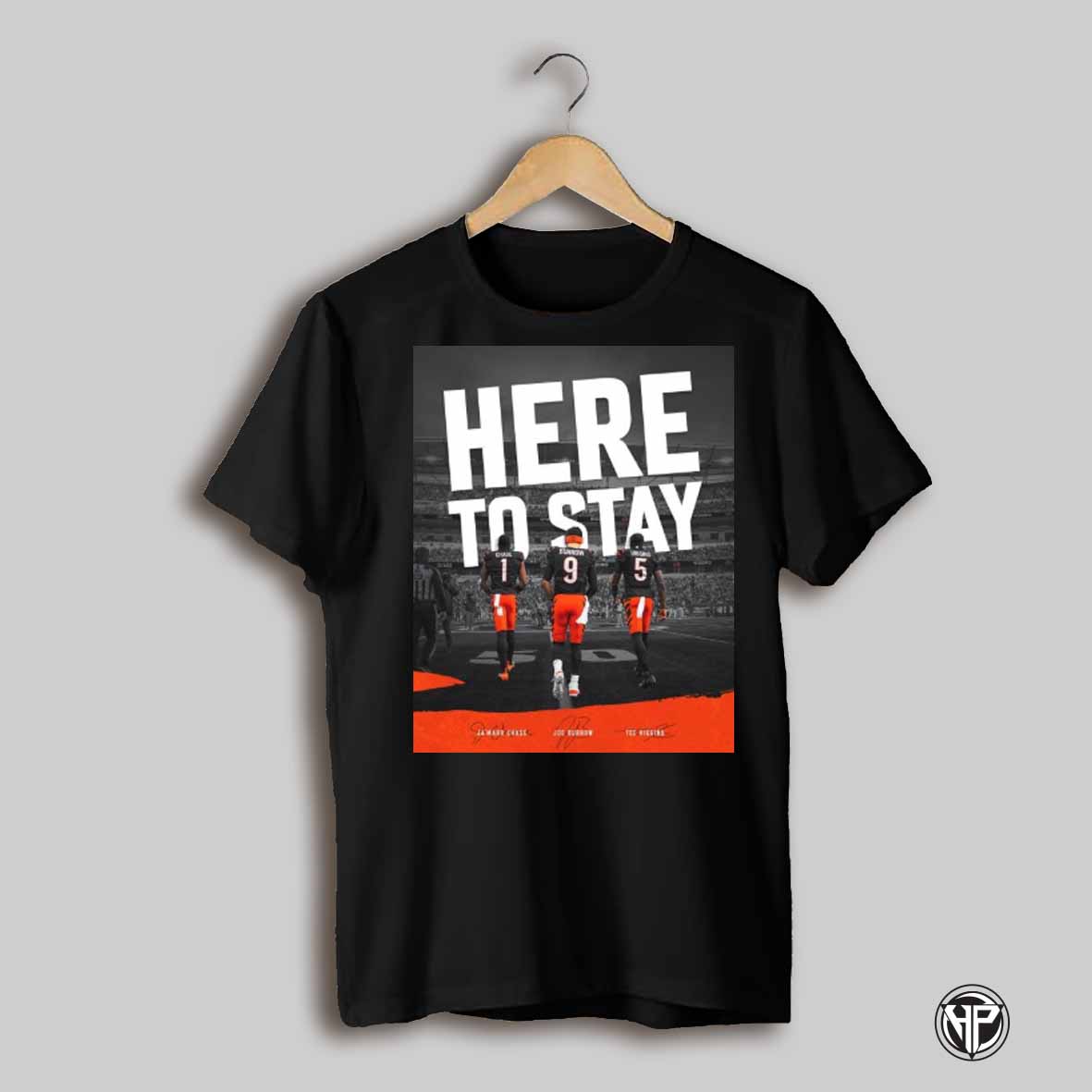 Cincinnati Bengals Here To Stay Jamarr Chase Joe Burrow Tee Higgins Signatures Poster T Shirt
