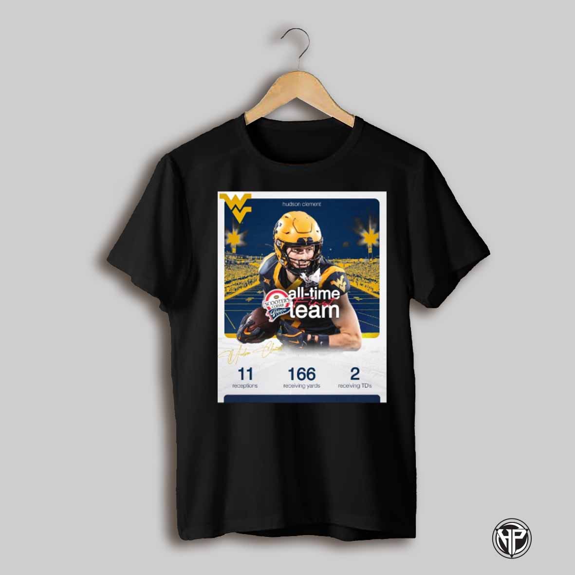 Hudson Clement Wvu Football Scooters Coffee Frisco Bowl All Time First Team 11 Repceptions 166 Receiving Yards Signature Poster T Shirt