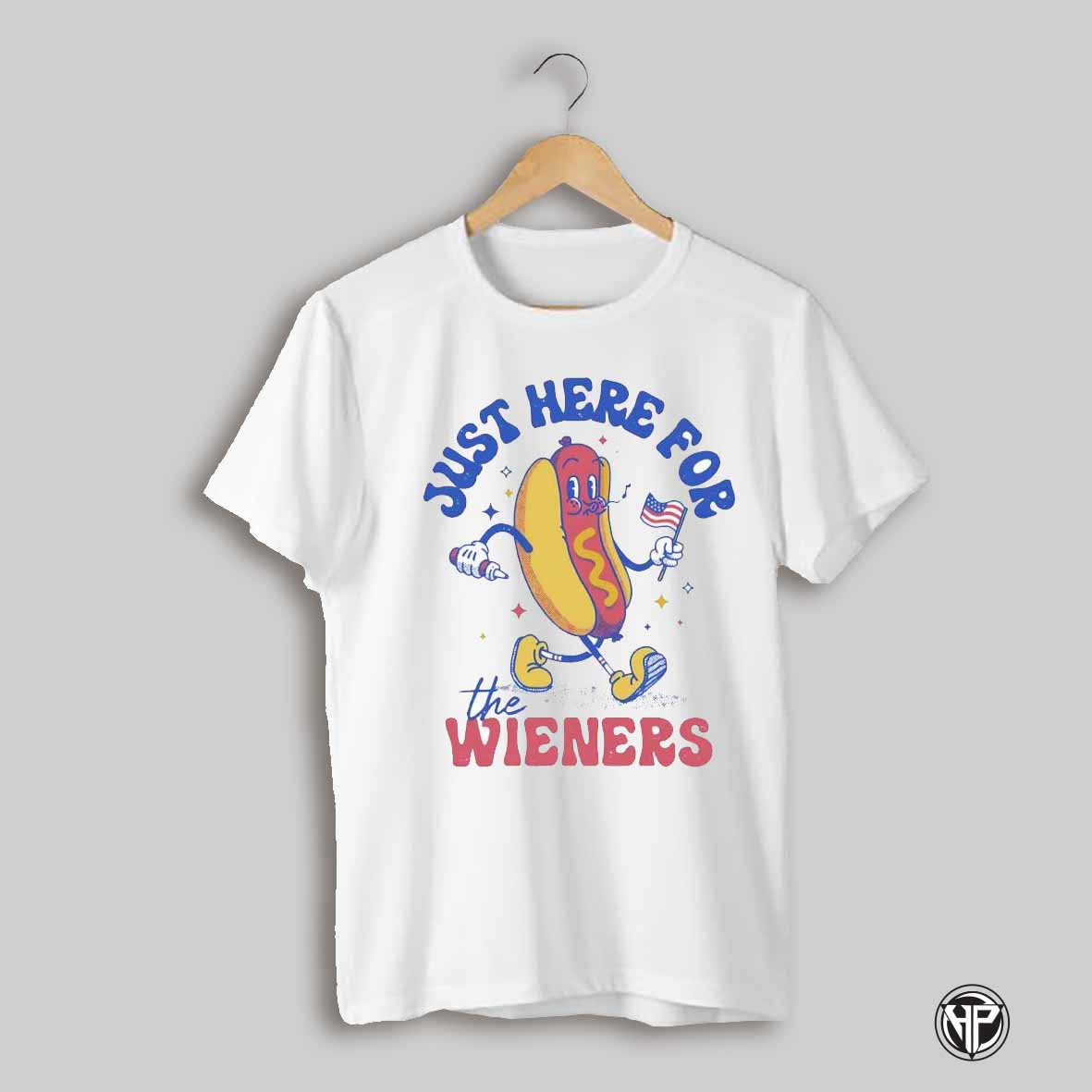 Just Here For The Wieners Funny Hotdog With Usa Flag Retro Shirt