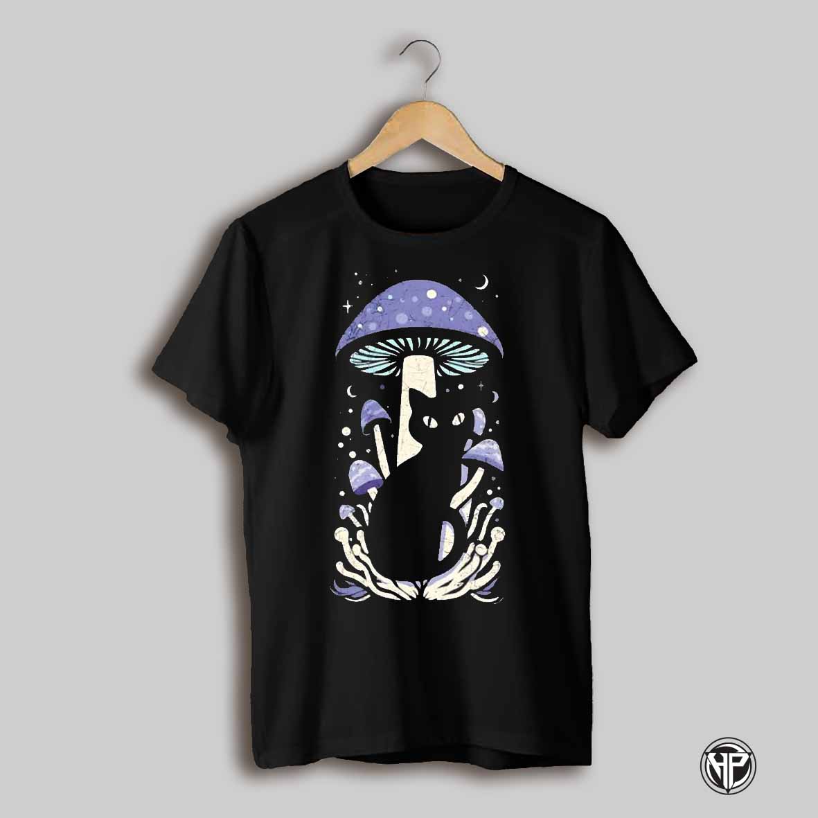 Magic Purple Mushroom And Black Cat Shirt