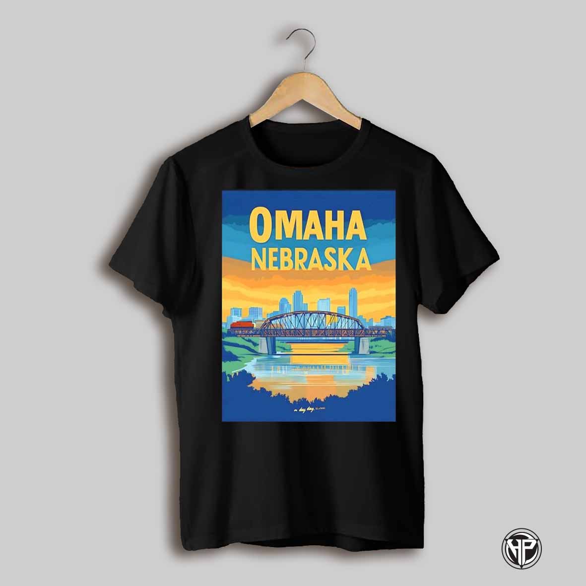 Omaha Nebraska Travel Poster High Buildings And Brigde Shirt