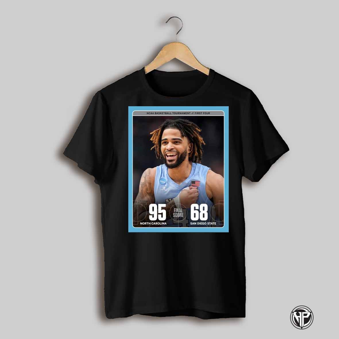Poster North Carolina Tar Heels Vs San Diego State Aztecs Final Tour 95 68 Ncaa Basketball Tournament T Shirt