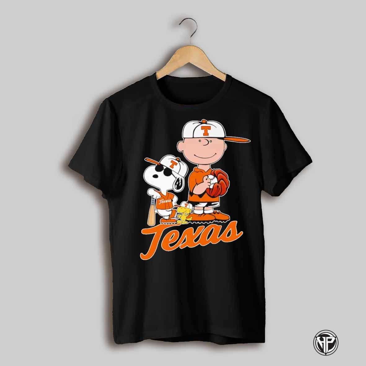 Snoopy Woodstock And Charlie Texas Baseball Shirt