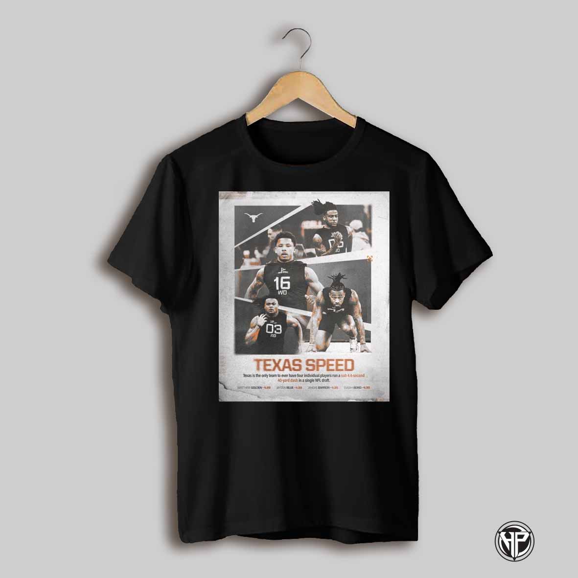 Texas Longhorns Football Texas Speed Matthew Golden 4 29 Jaydon Blue 4 38 Jahdae Barron 4 39 Isaiah Bond 4 39 Poster T Shirt