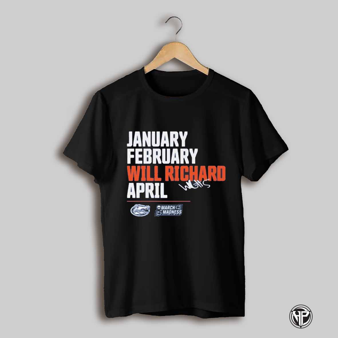 January February Will Richard April 2025 Florida Gators Ncaa March Madness Calendar Signature Logo T Shirt