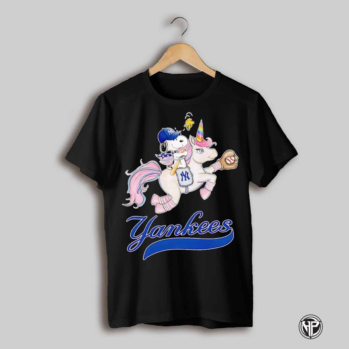 Snoopy And Woodstock Riding Unicorn New York Yankees Shirt