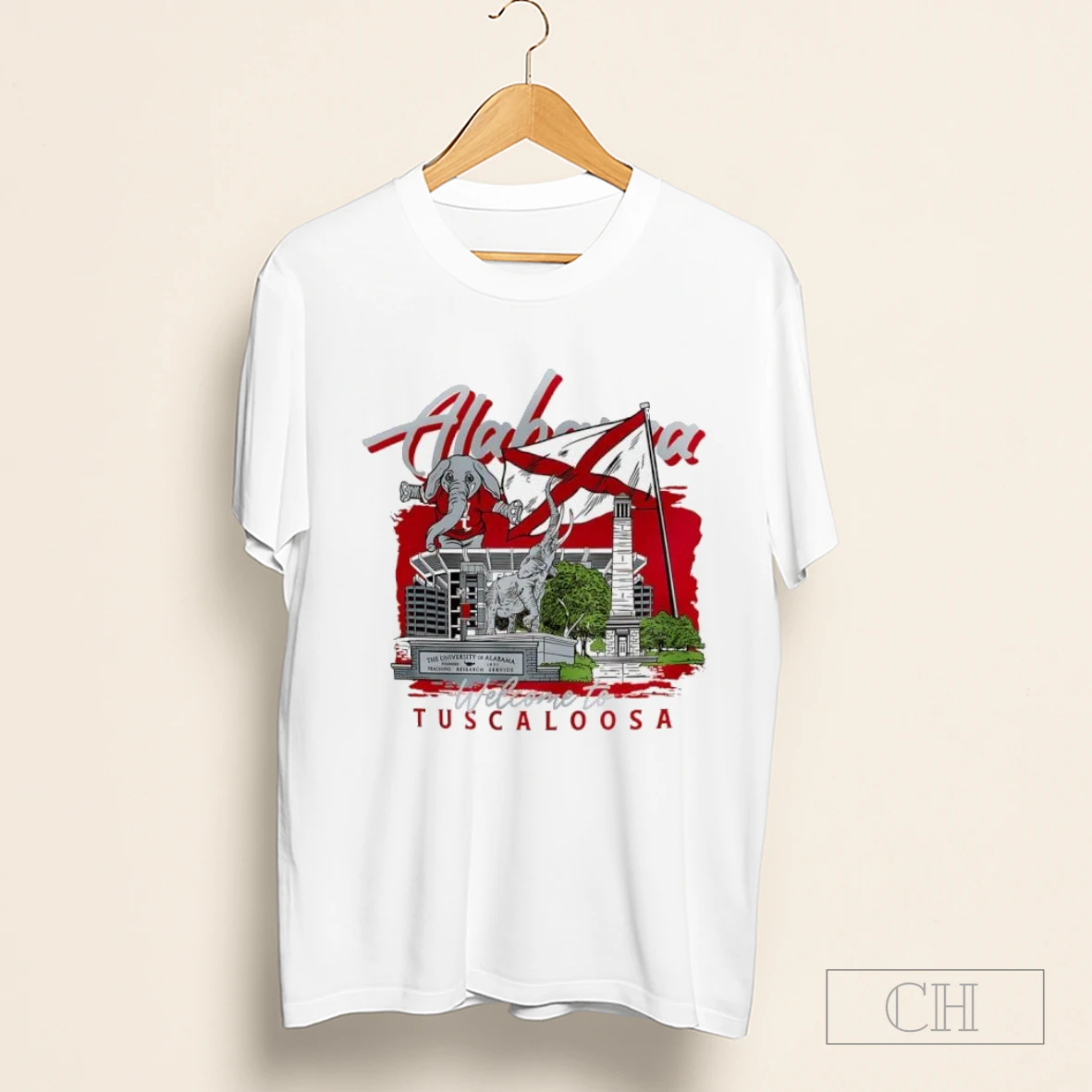 Alabama Crimson Football Welcome To Tuscaloosa Hand Drawn Campus Masot Shirt