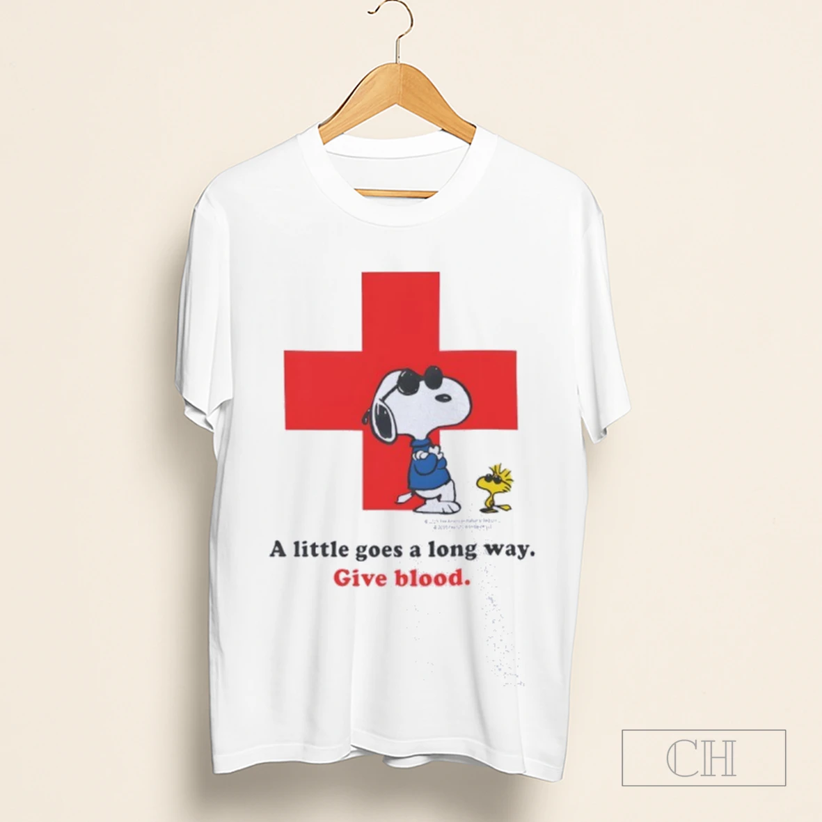 American Red Cross Peanuts Snoopy A Little Goes A Long Way Give Blood Shirt