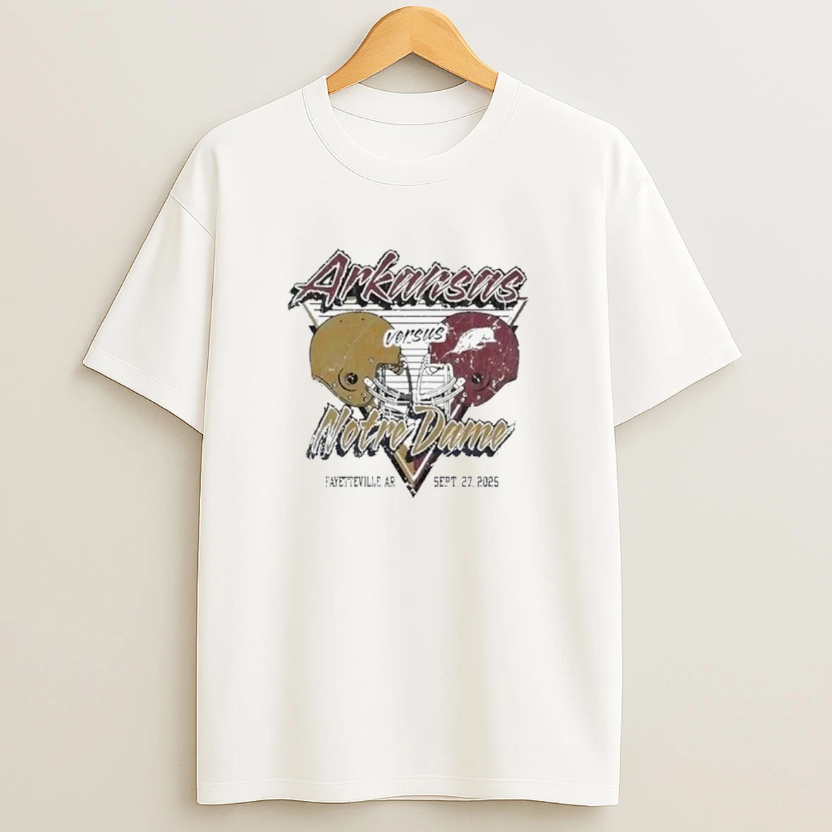 Arkansas Razorbacks Vs Notre Dame Fighting Irish Football Helmet 2025 Shirts