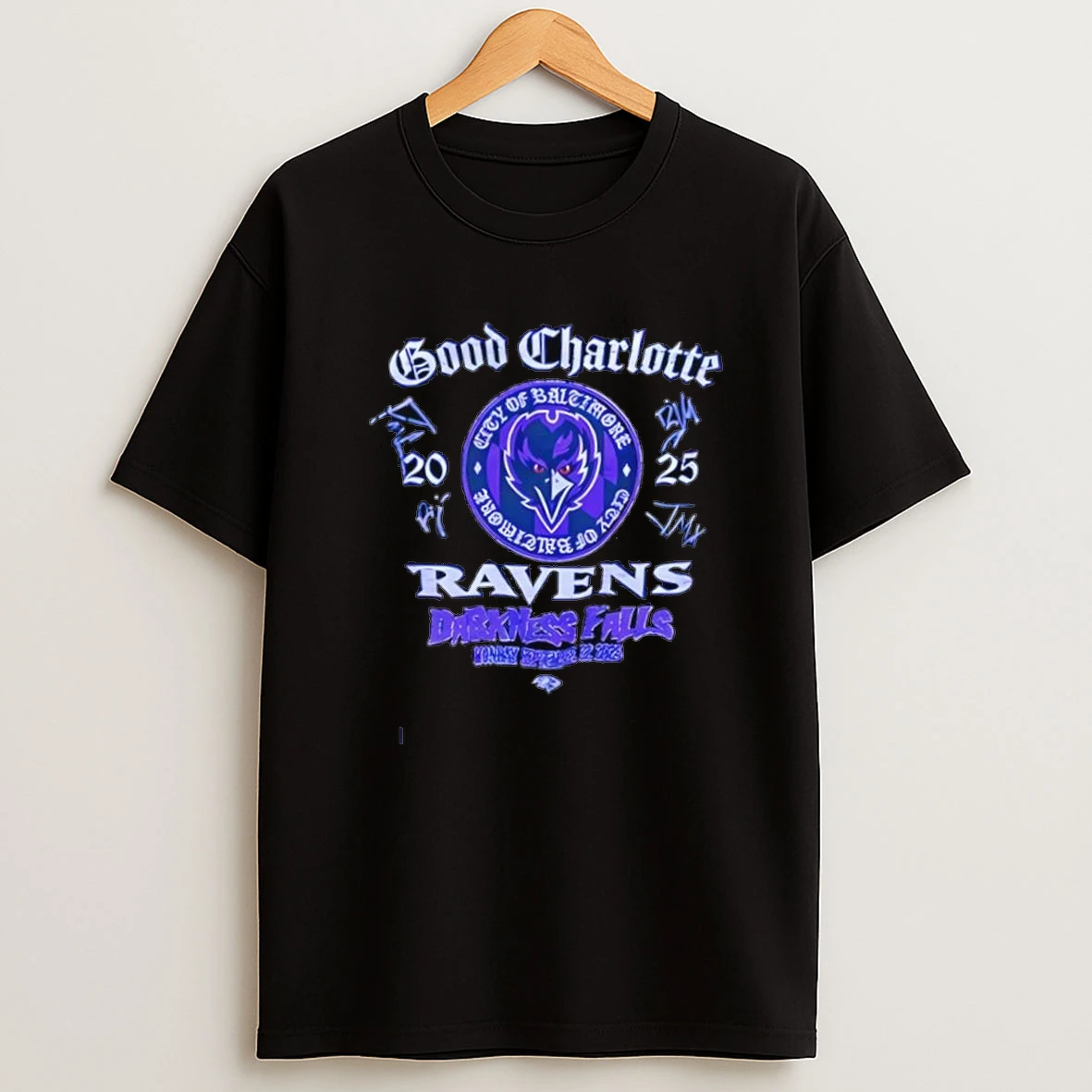 Baltimore Ravens Darkness Falls Good Charlotte 2025 Shirts