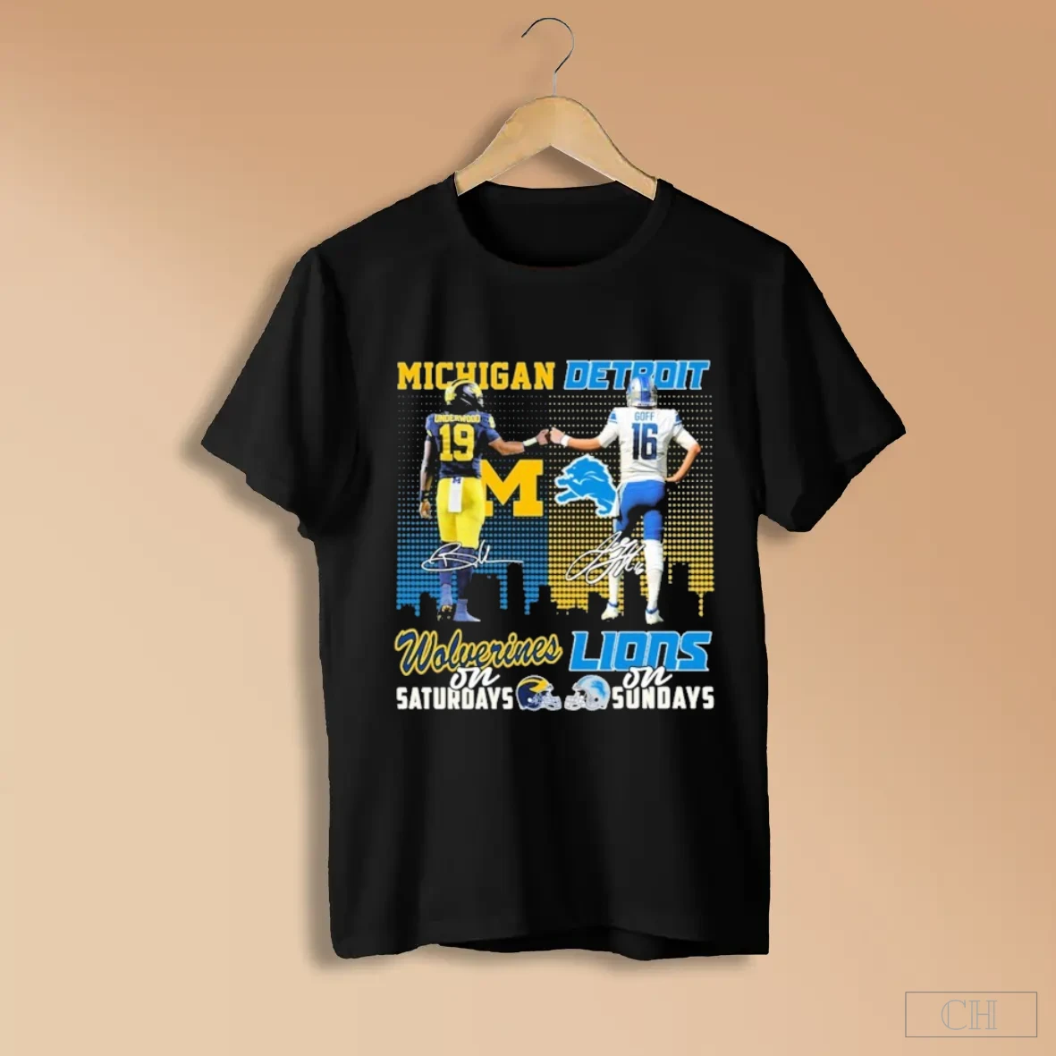 Bryce Underwood X Jared Goff Michigan Wolverines On Saturday Detroit Lions On Sundays Signatures Shirts