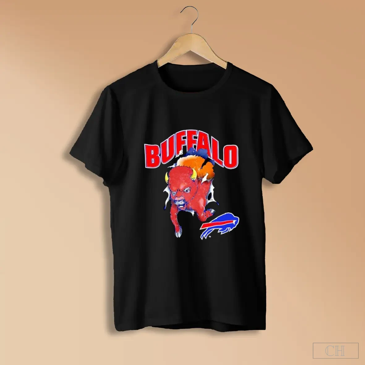 Buffalo Bills Mascot Charging Through Distressed Vintage S Black Shirts