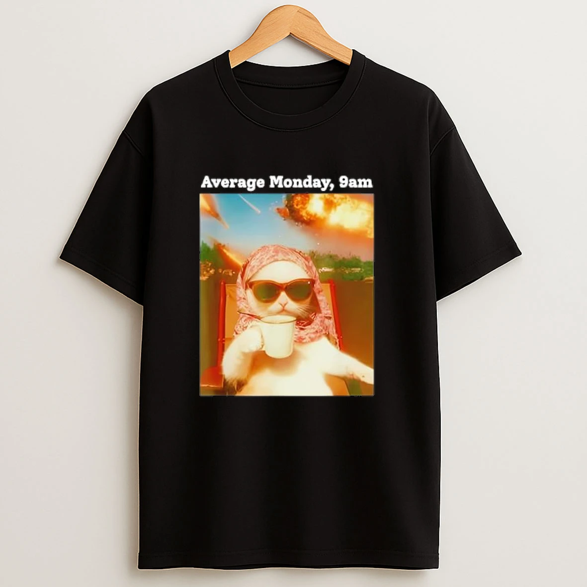 Cat Meme Average Monday 9am Funny Sarcastic Back To Work Shirts