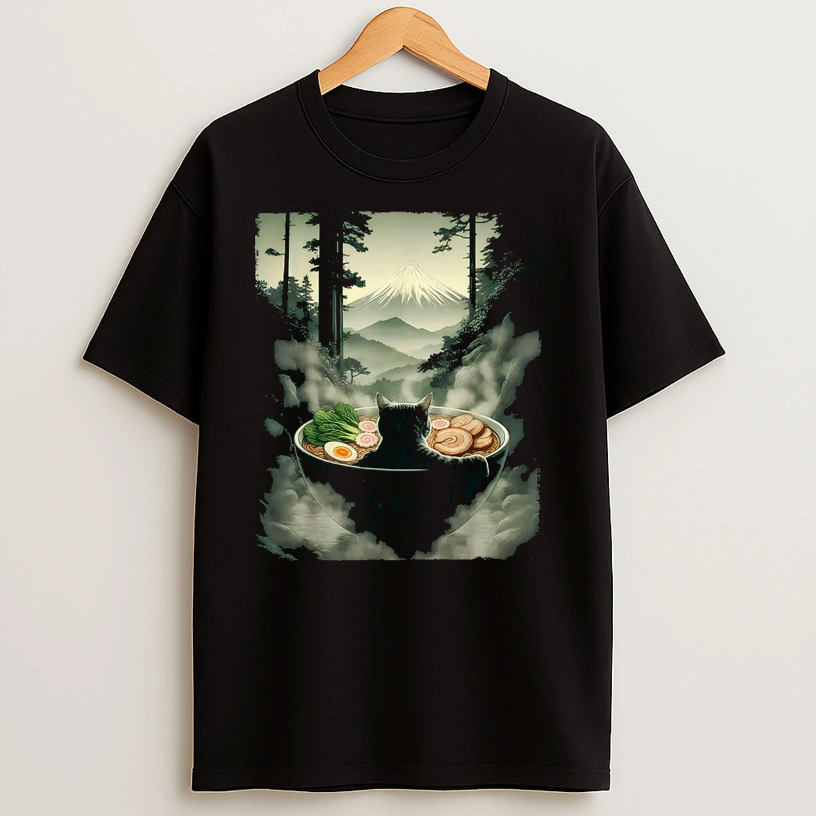 Cat Ramen Mount Fuji Zen Aesthetic Funny Japanese Shirts