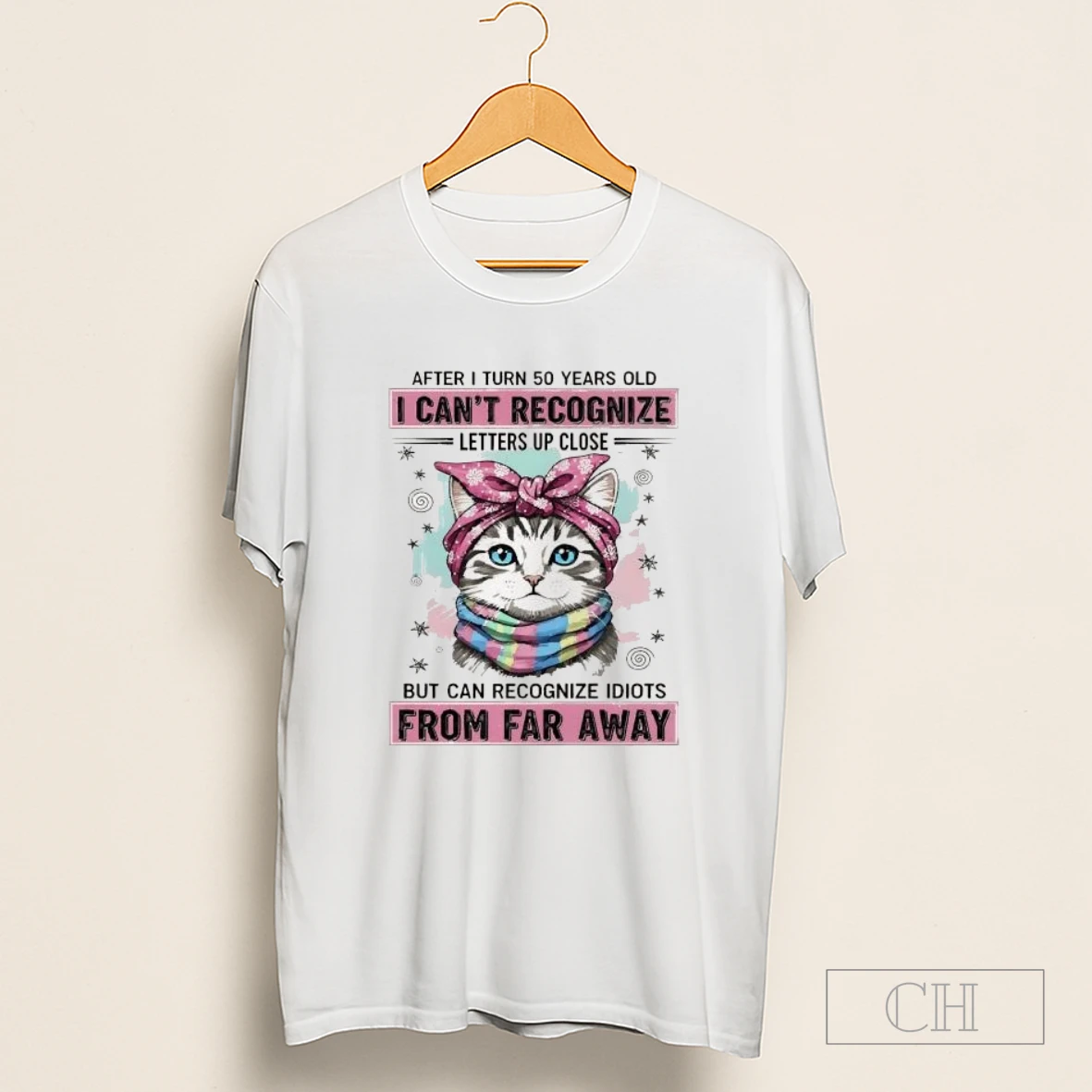 Cat Wear Pink Bow After I Turn 50 Years Old I Cant Recognize Letters Up Close Shirt