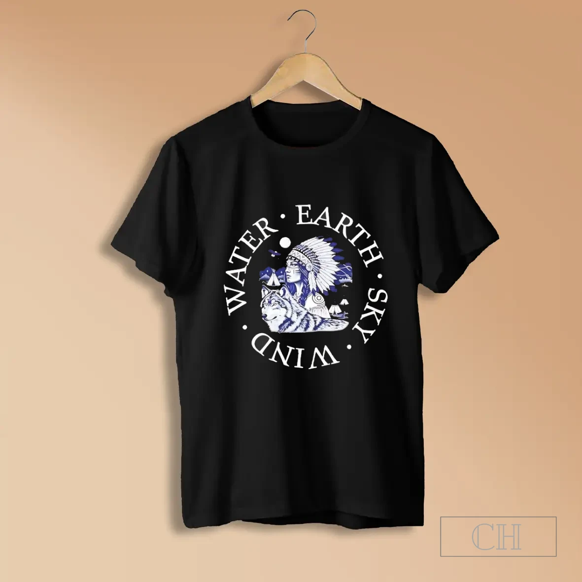 Chief And Wolf Water Earth Sky Wind Spirit Shirts