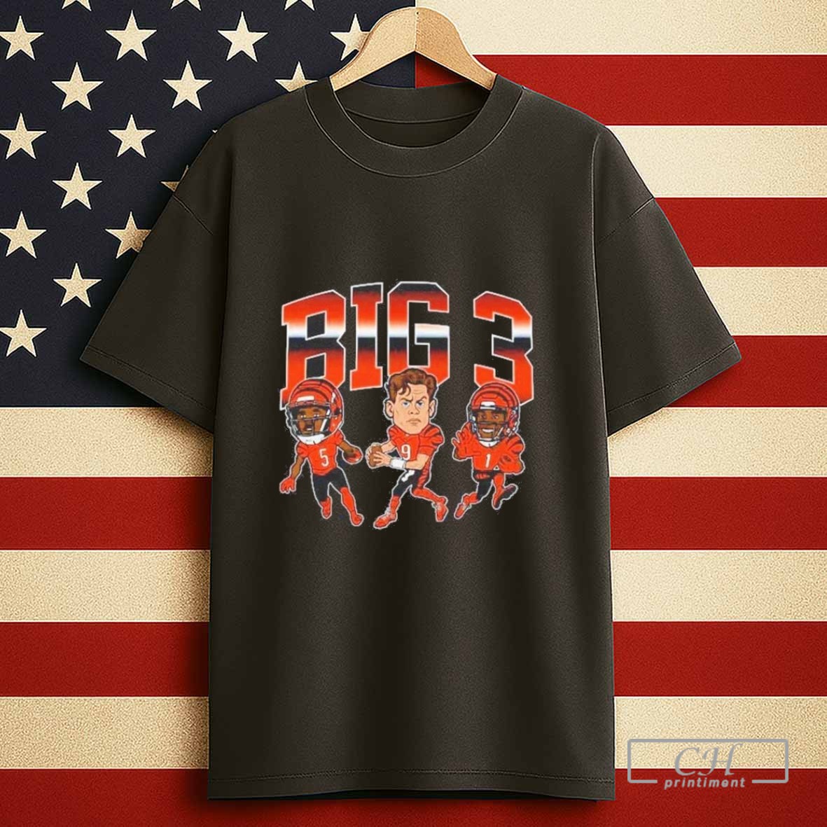 Cincinnati Bengals Big 3 Jamarr Chase Joe Burrow Tee Higgins Caricature Tshirt Sweater