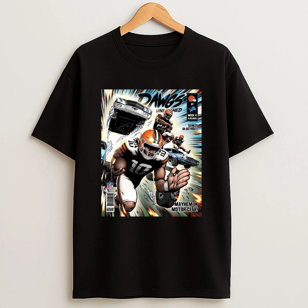 Cleveland Browns Vs Detroit Lions Nfl Week 4 On September 28 2025 Mayhem In Motor City And Dawgs In Detroit Shirts