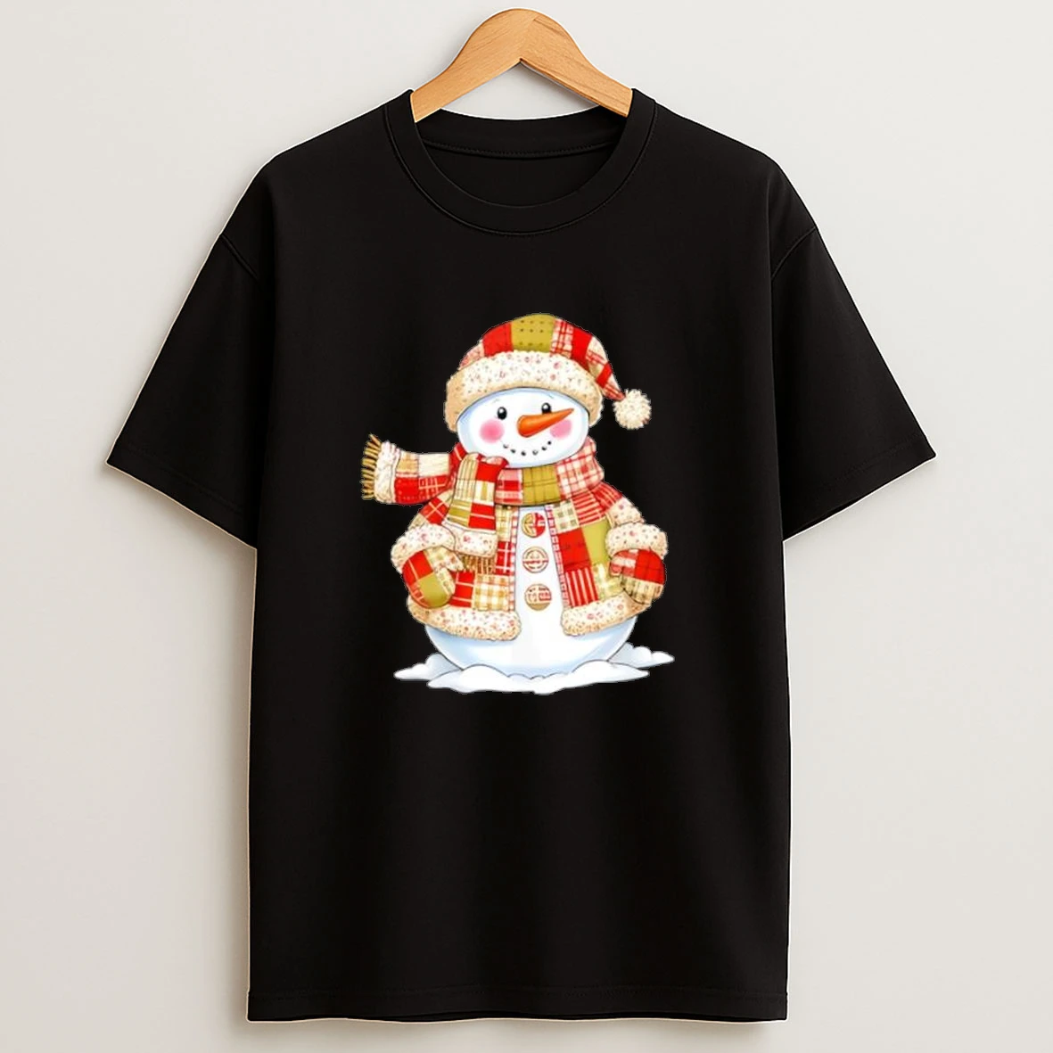 Cute Patchwork Snowman Merry Christmas Xmas Holiday Pajamas Shirts