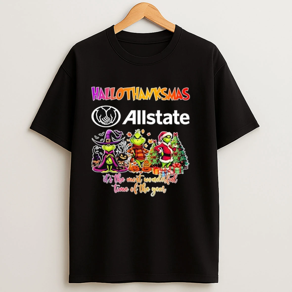 Hallothanksmas Grinch Vs Allstate Its The Most Wonderful Time Of The Year Shirts