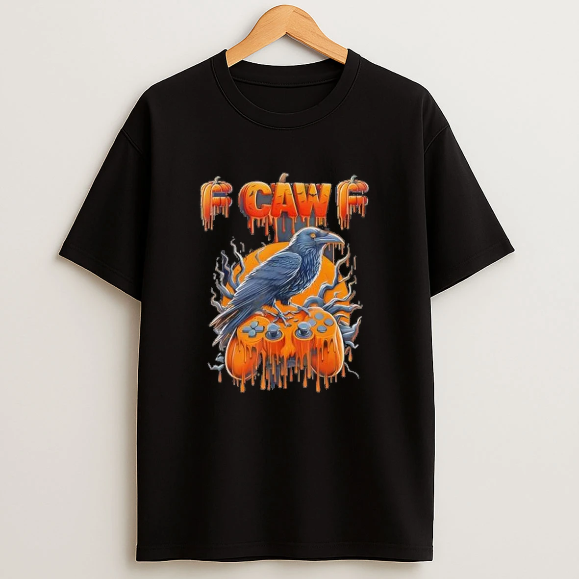 Halloween Gamer Pumpkin Dripping Gaming Crow Raven Bird Drip Shirts