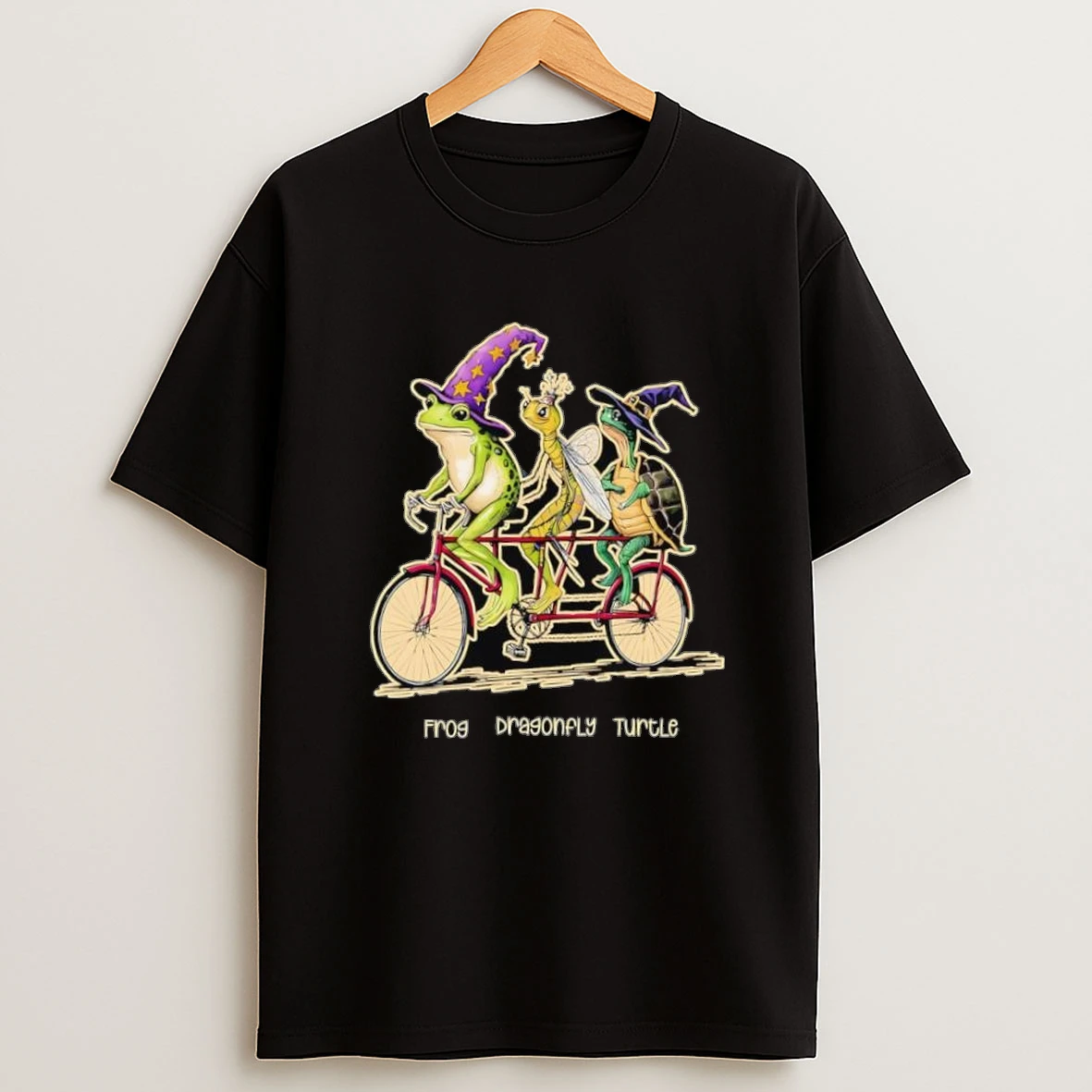 Halloween Frog Dragonfly Turtle Riding A Tandem Bicycle Shirts