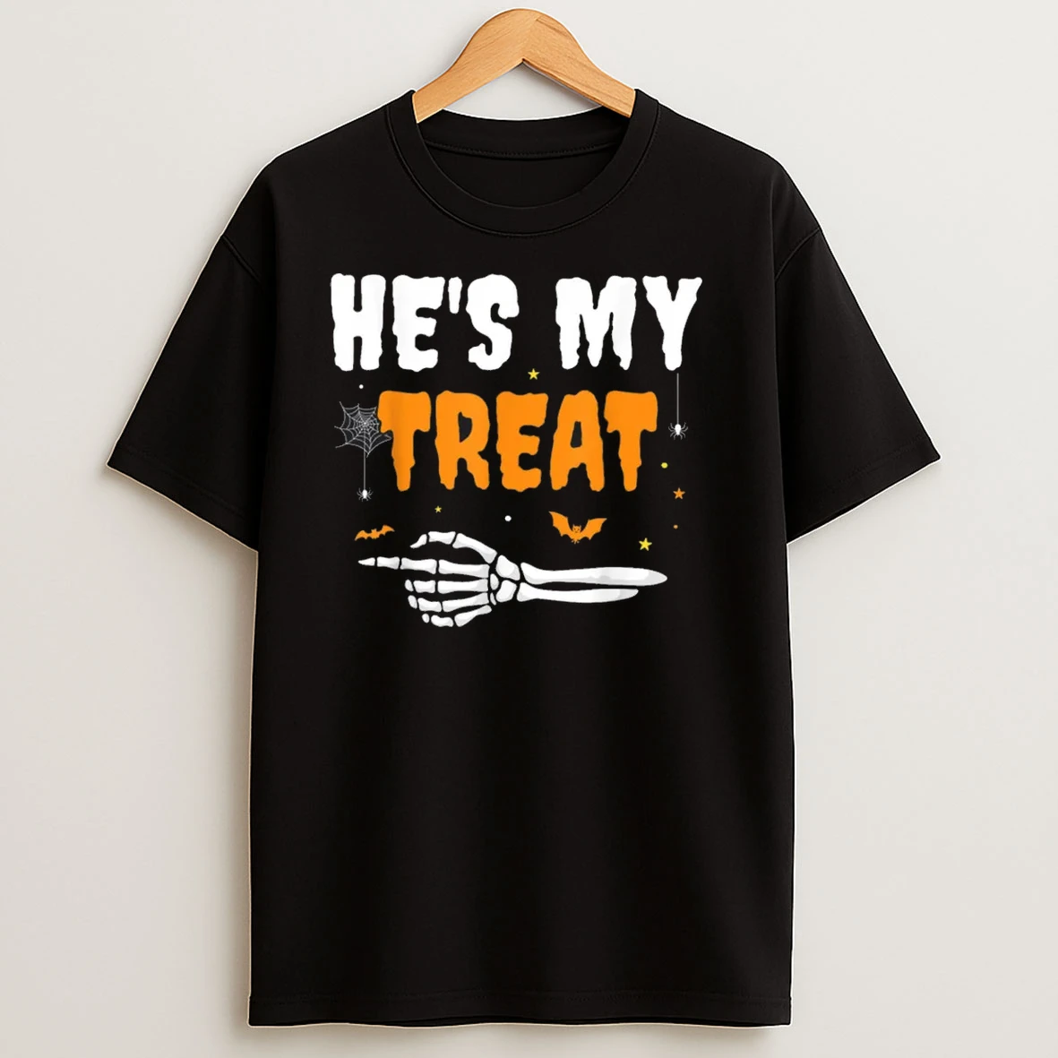 Hes My Treat Funny Skeleton Halloween Matching Couples Shirts