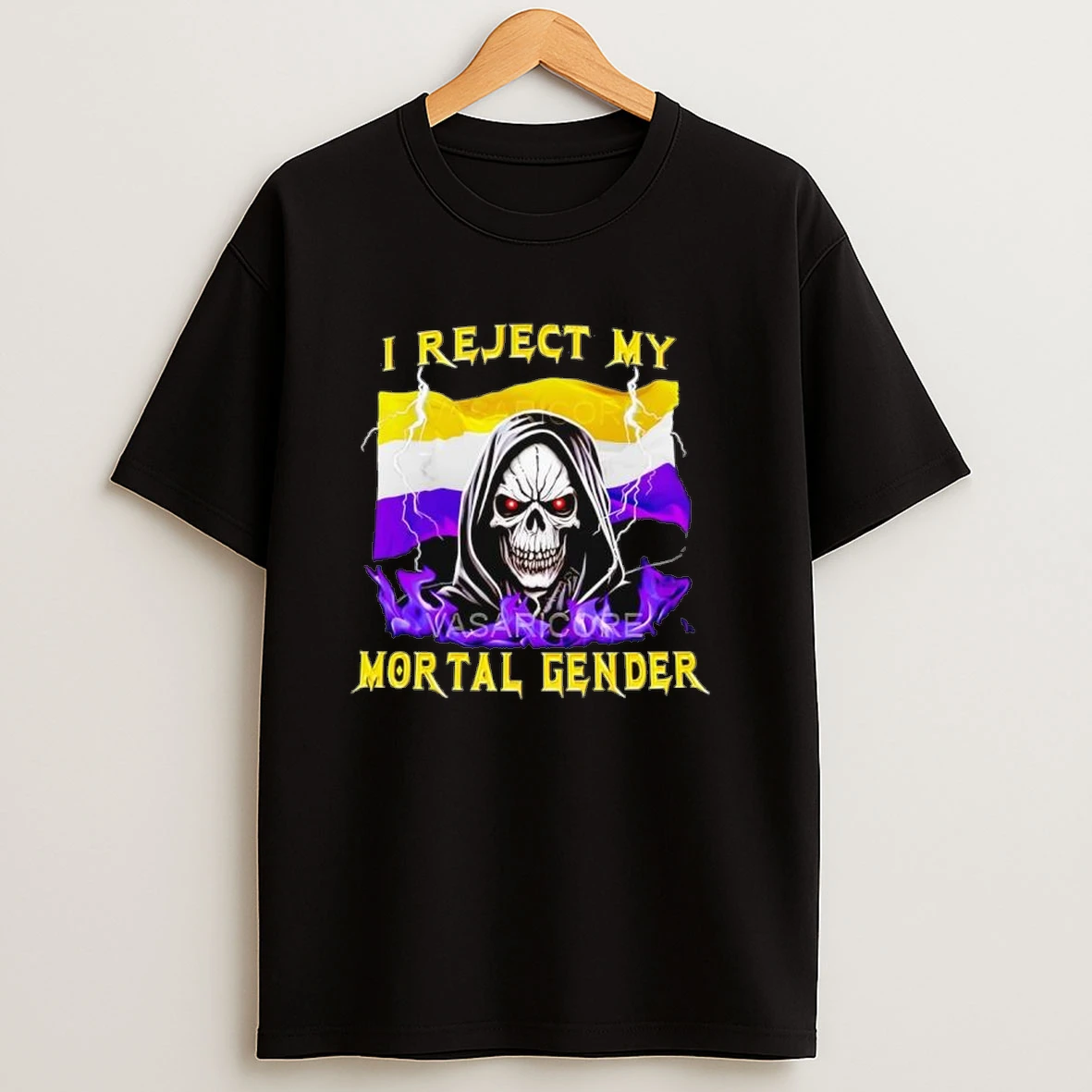 I Reject My Mortal Gender Nonbinary Flag Skull Shirts
