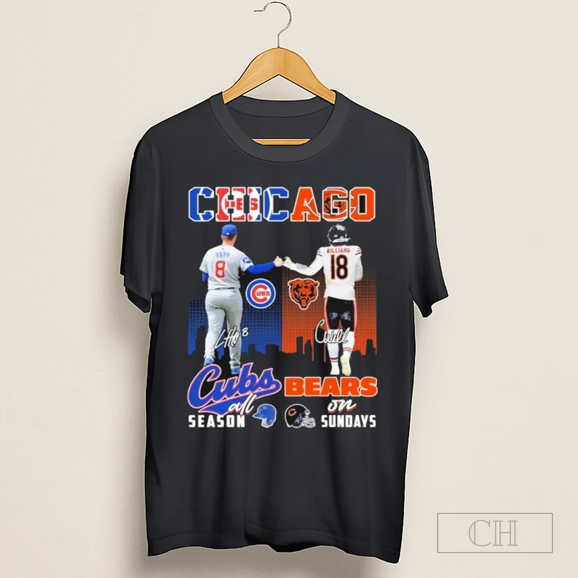 Ian Happ X Caleb Williams Chicago Cubs All Season Chicago Bears On Sundays Signatures Shirt