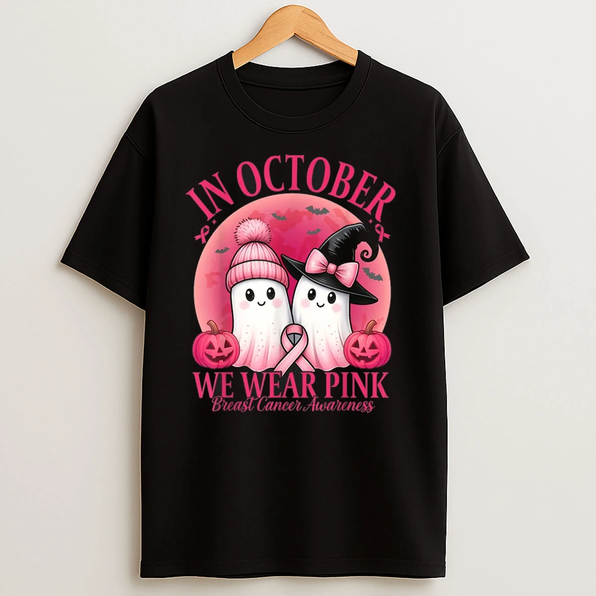 In October We Wear Pink Breast Cancer Halloween For Women Shirts