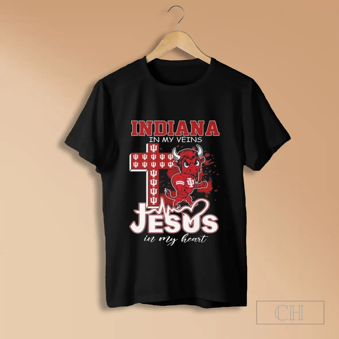 Indiana Hoosiers In My Veins Jesus In My Heart Mascot T Shirts