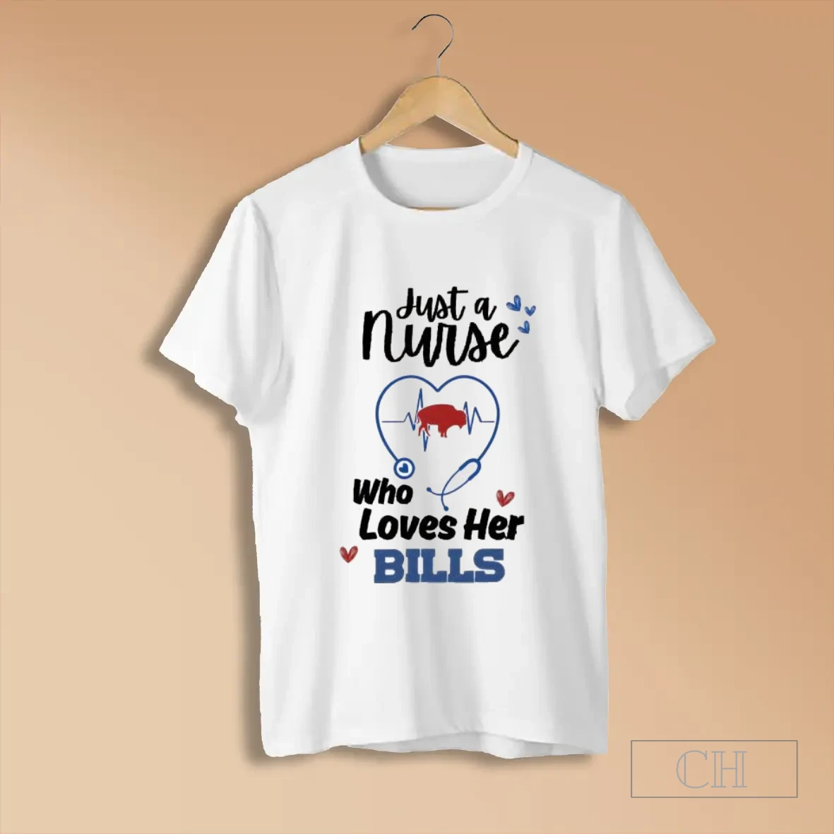 Just A Nurse Who Loves Her Bills Heartbeat Stethoscope Buffalo Football T Shirts