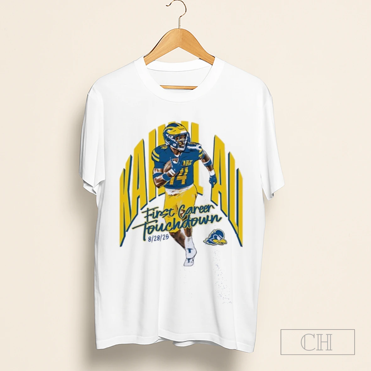 Kahlil Ali First Career Touchdown Delaware Blue Hens Safety Football Shirt