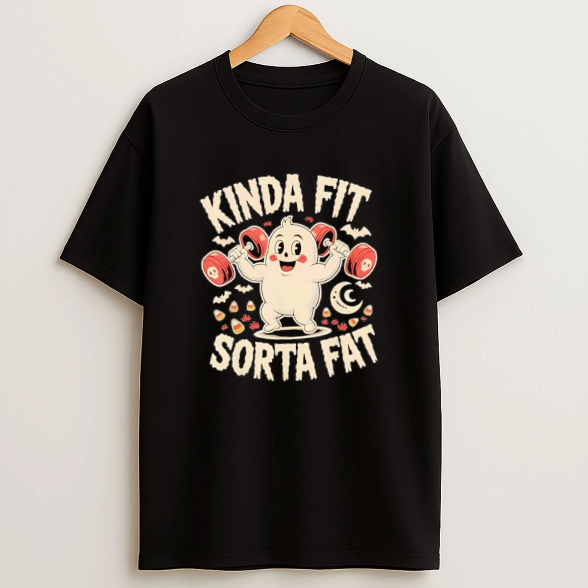 Kinda Fit Sorta Fat Funny Gym Retro Cute Ghost Vintage Shirts