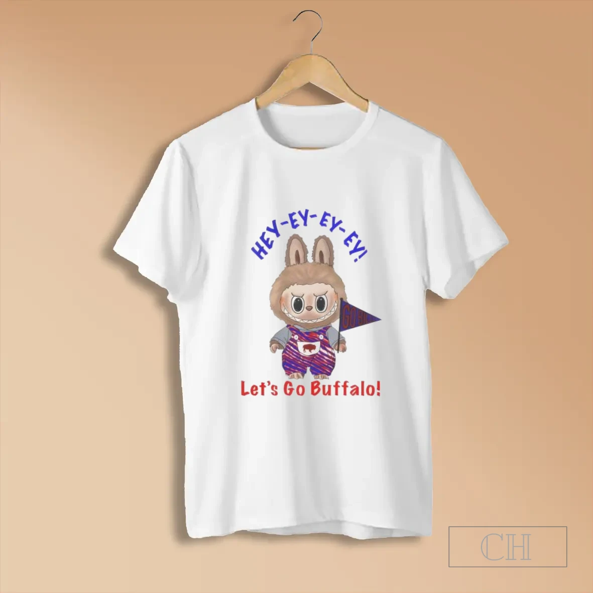 Labubu Holding Go Bill Flag Hey Ey Ey Ey Let_s Go Buffalo T Shirts