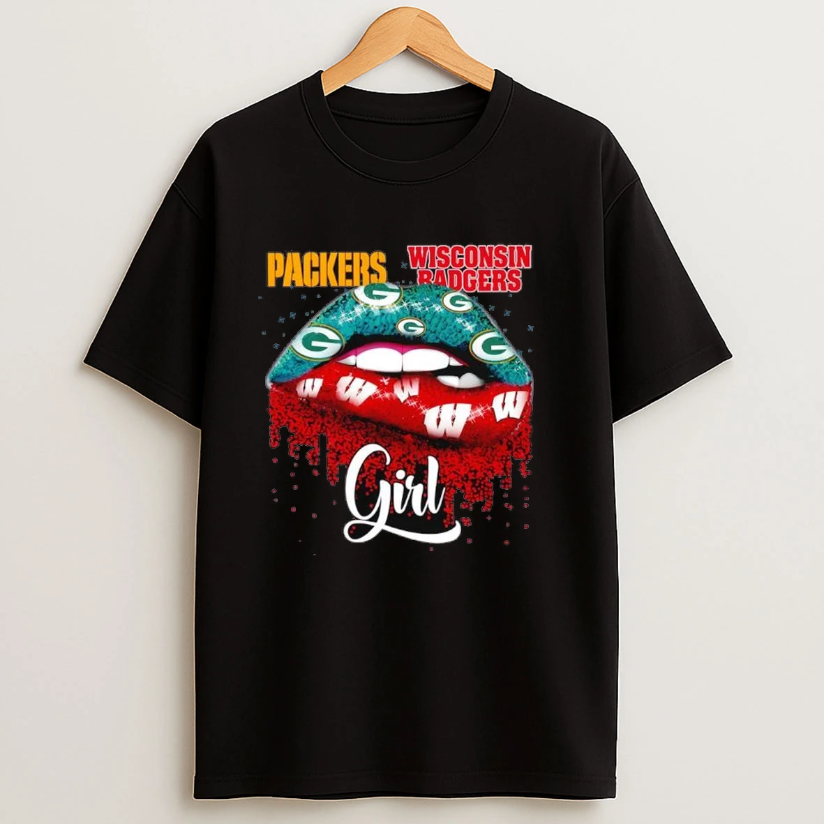 Lip Girl Green Bay Packers X Wisconsin Badger Logo Shirts