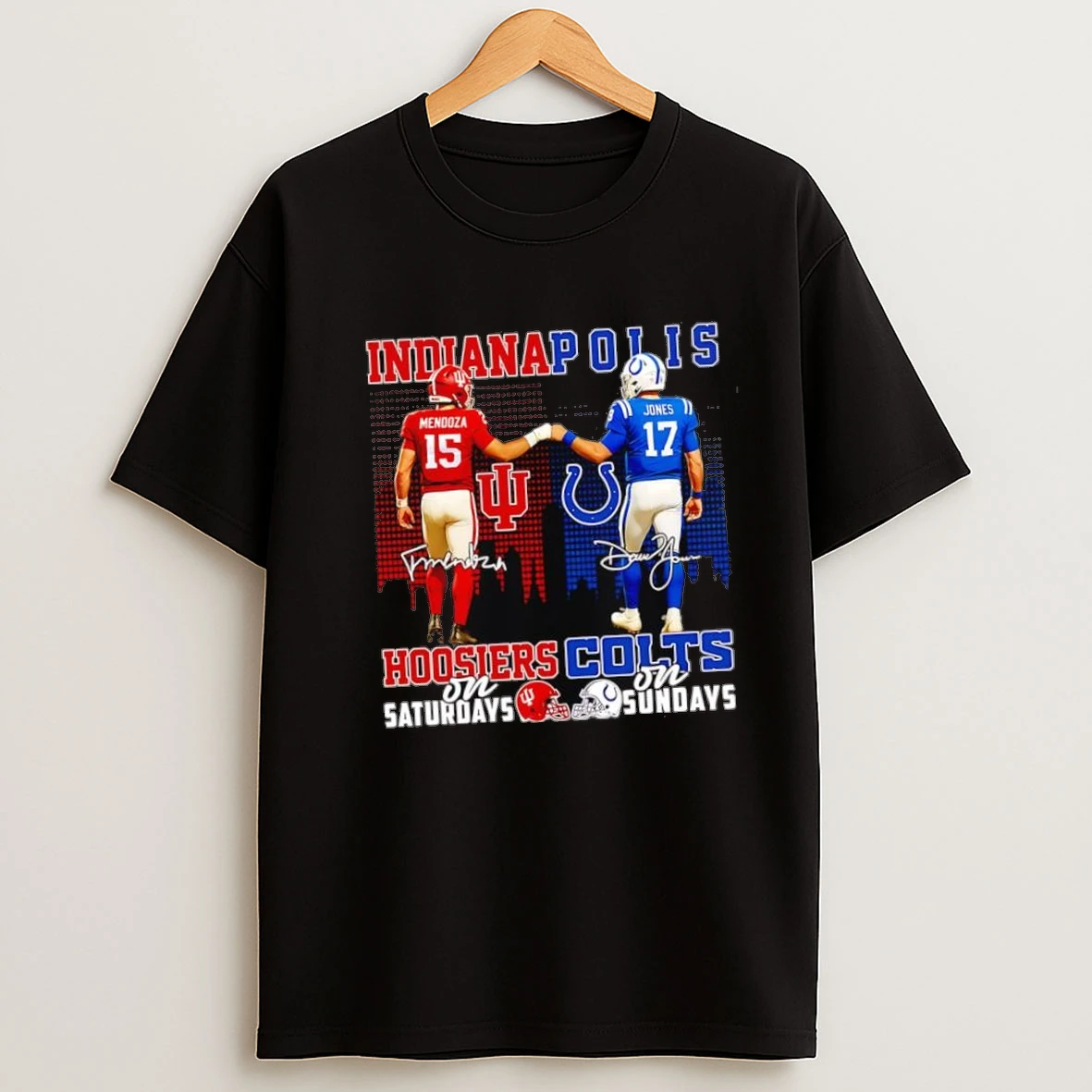 Mendoza Indiana Hoosiers On Saturdays X Jones Indianapolis Colts On Sundays Signatures 2025 Shirts