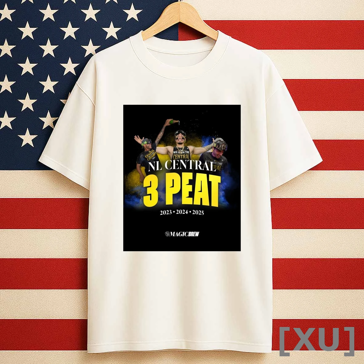 Milwaukee Brewers Freddy Peralta William Contreras And Christian Yelich Nl Central 3 Peat 2023 2025 Shirts